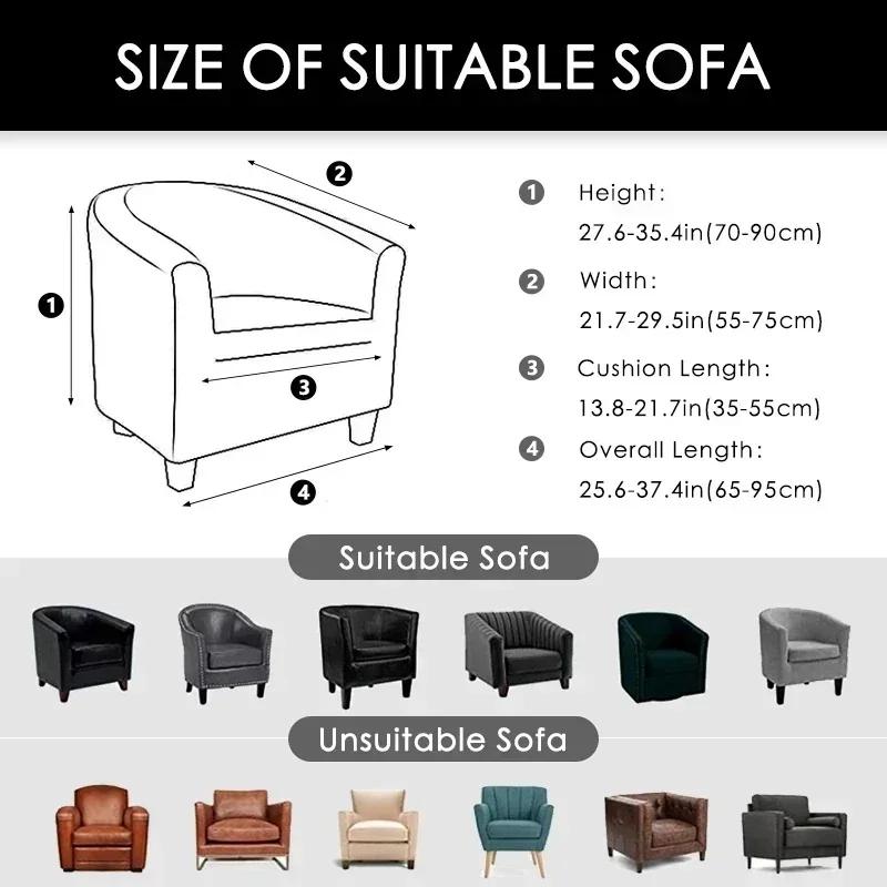 Split Style Tub Chair Cover Stretch Velvet Armchair Cover Club Sofa Covers for Living Room Slipcovers with Seat Cushion Covers