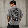 Men's Japanese Anime Graphic Oversized Acid Wash Cotton T-Shirt Streetwear Tee