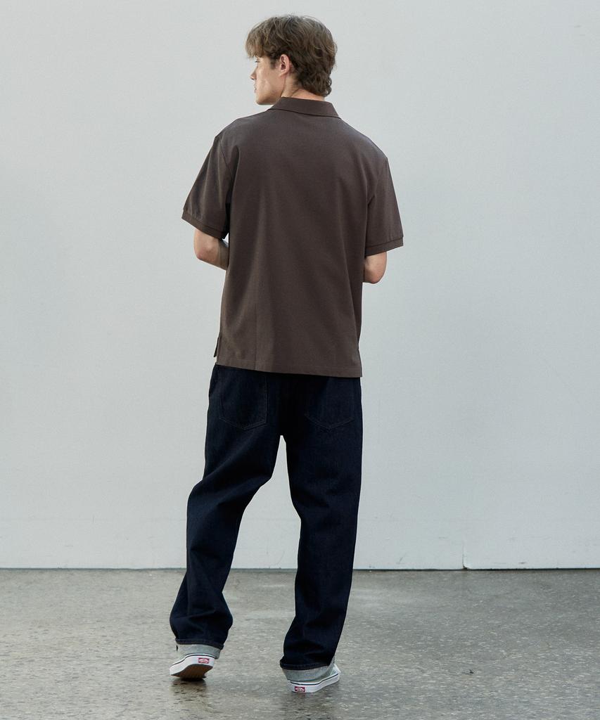 BASIC HOUSE Uni Semi-Overfit Pique Polo Shirt Brown Lyts3104