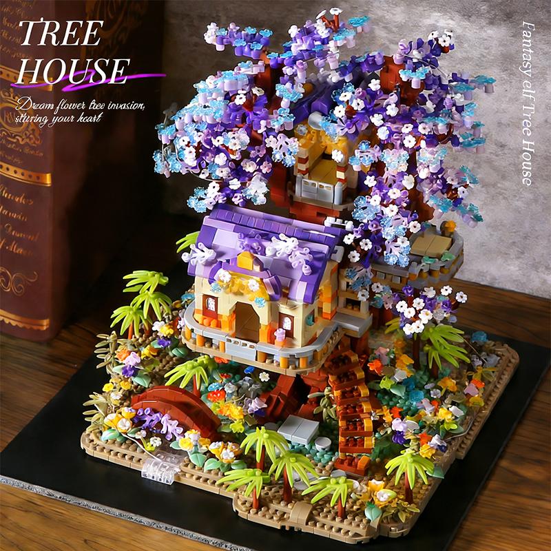 

Mini Sakura Tree City Series Series Brick Playset Cherry Blossom Architecture Fairy Treehouse Gift Present for Girls and Kids Holidays