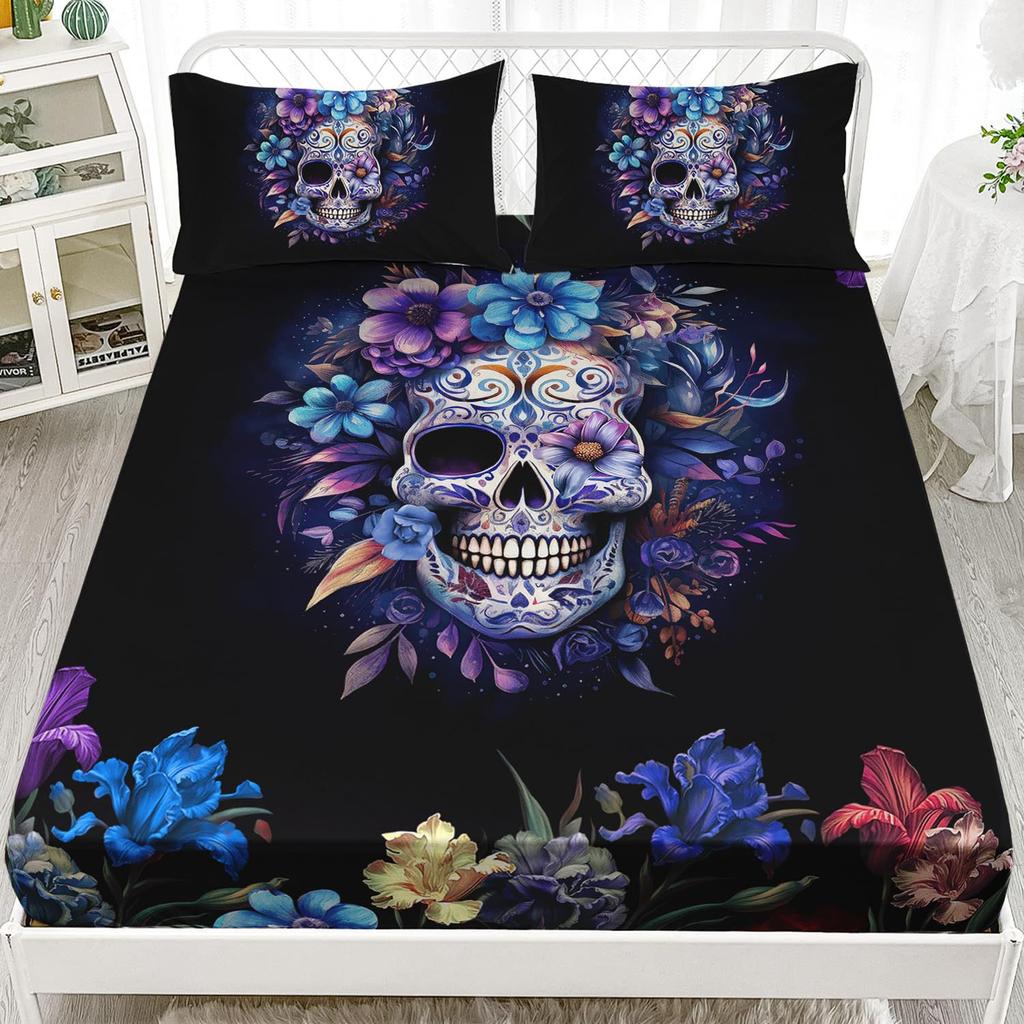 Halloween Skull Personality Pattern Sheet Three-Piece Digital Printing Bedding Set Children Adult