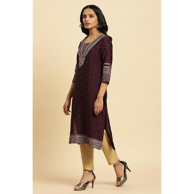 

W for Woman Purple Embellished Straight Festive Kurta_23AUW10286-122888_XS XS фіолетовий