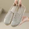 Fashion 2025 Summer Hollow Woven Breathable Shoes Women Sandals Big Size Round Toe Genuine Leather Shoes Summer Flat Casual Sandals