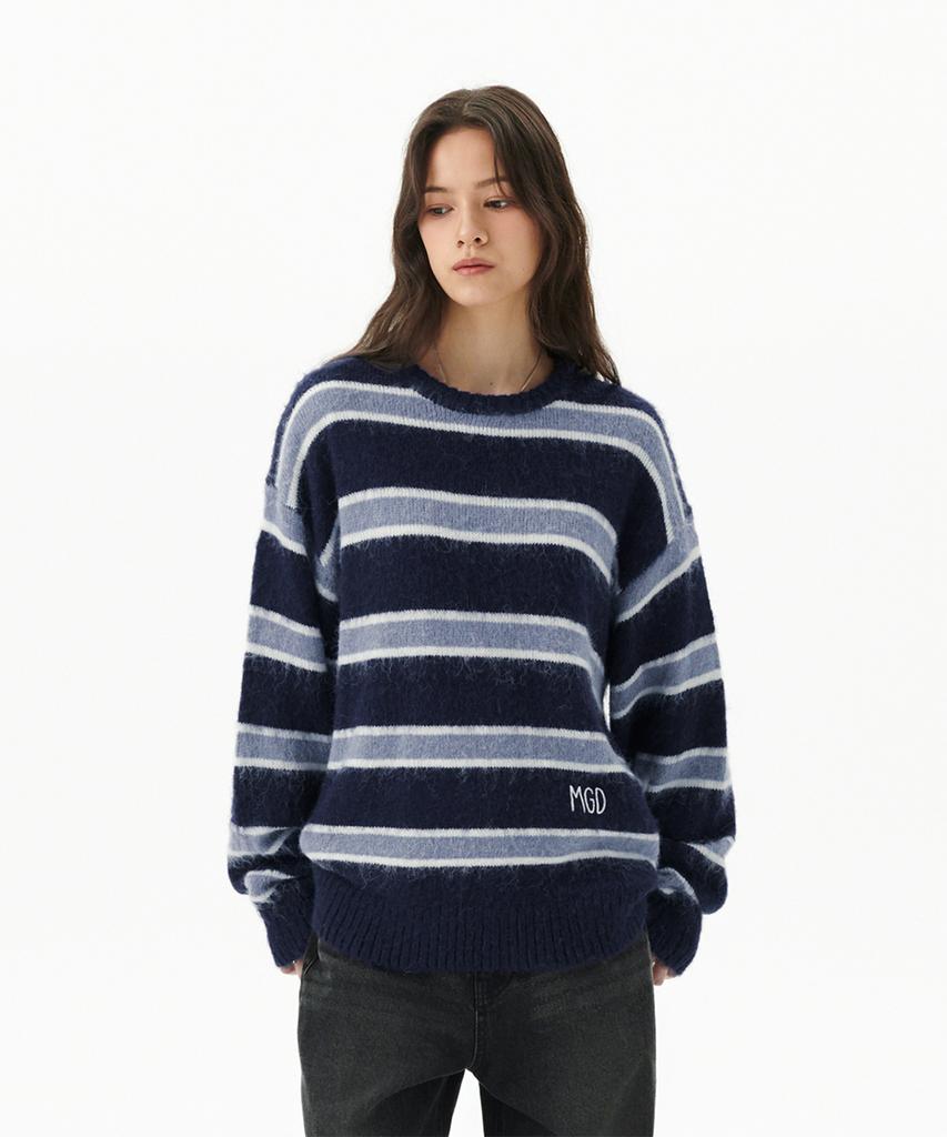 MAHAGRID Hairy Stripe Knit Sweater Navy(Mg2Ffmk600A)