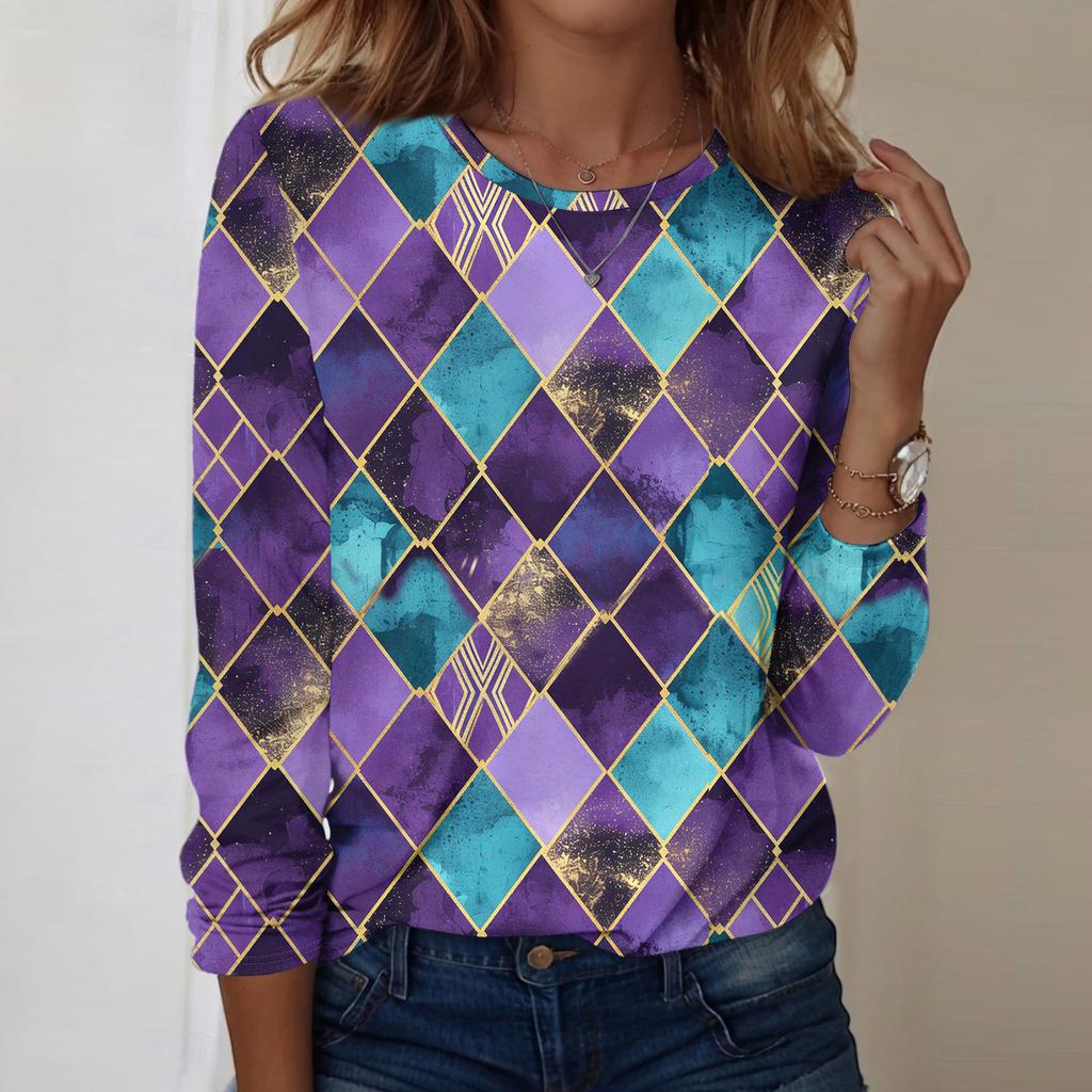 Long Sleeve Shirts For Women Cute Print Graphic Tees Blouses Casual Plus Size Basic Tops Pullover