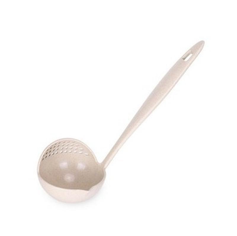 Wheat Straw Soup Spoon Long Handle Plastic Colander Filter Mesh Tableware Pot Scoop Home Kitchen