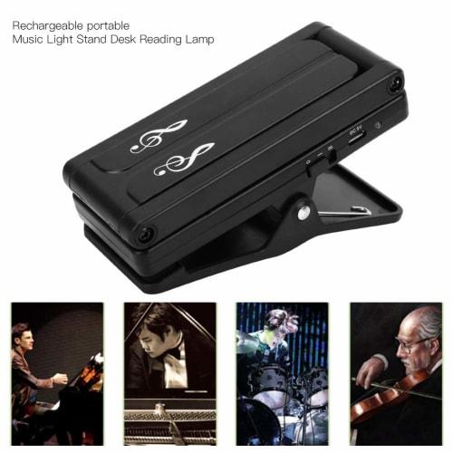 Portable Foldable Clip-on Music Stand Light, USB Rechargeable Reading Lamp with Two Brightness Modes for Reading, Sheet Music Stands, Pianos, Desks, e