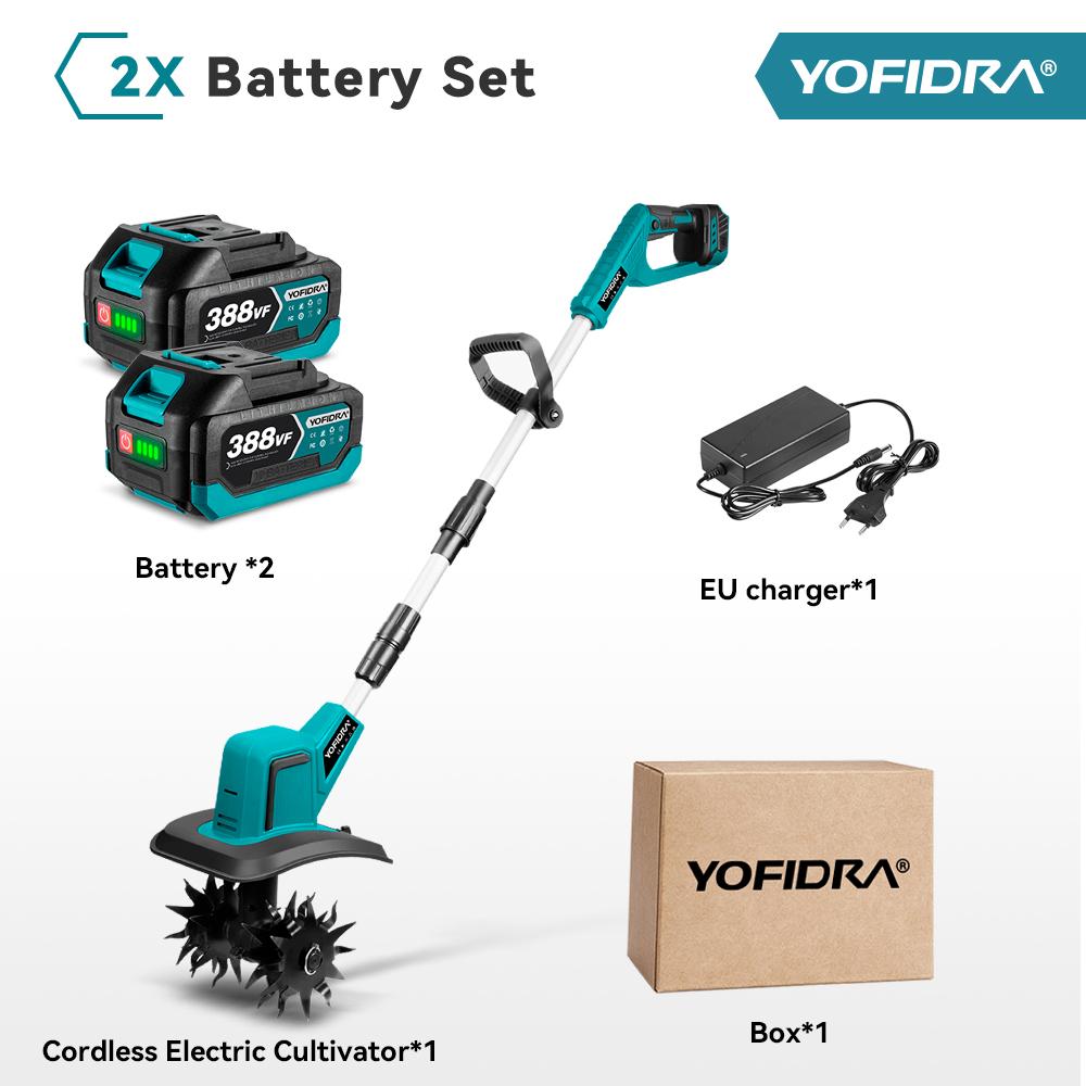 YOFIDRA Brushless Electric Garden Tiller Cultivator Lawn Mower Rototiller For Soil Cultivation Garden Tool  Fit For Makita 18V Battery Pins