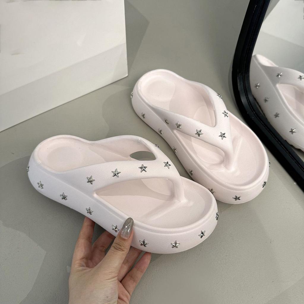 Wear heightened beach pinch feet non-slip seaside cool slippers fairy wind thick bottom flip-flops 2025 summer and autumn new models