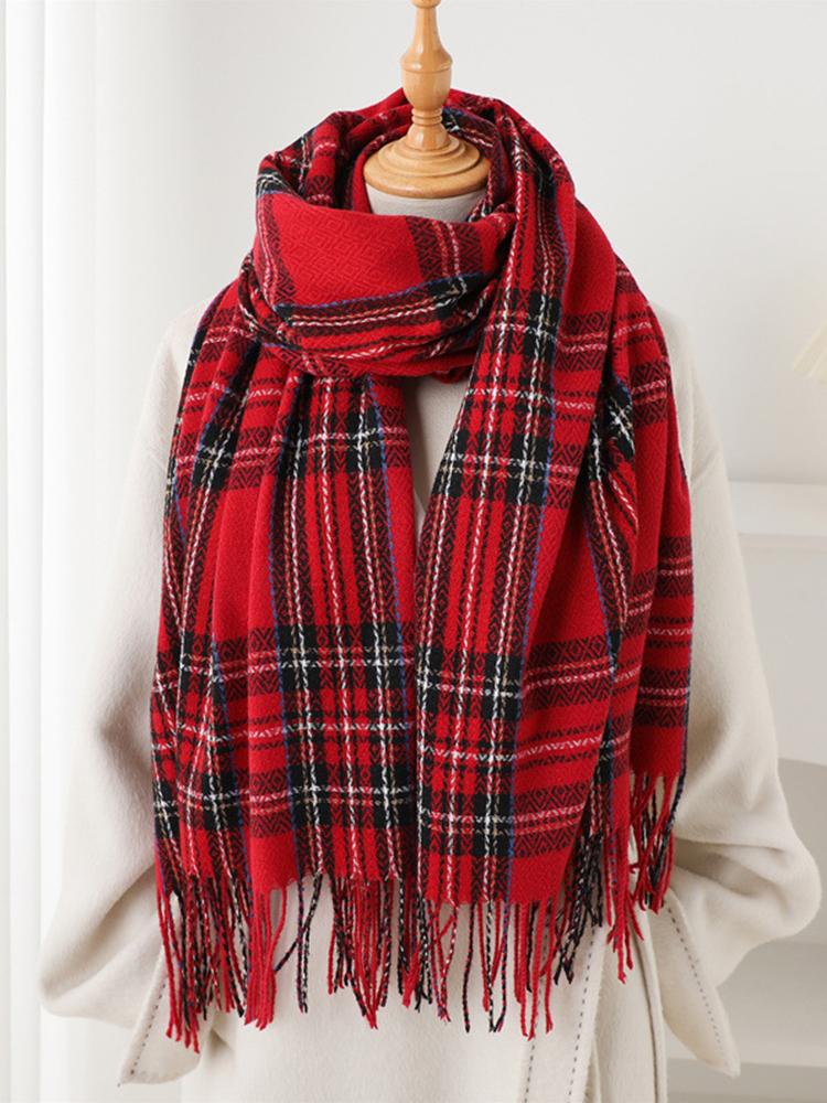 Damen Herbst Winter Vintage Strickschal Kopftuch Damen Herren Lässig Kariert Quaste Schal Mujer Mann Wickeltuch Unisex Neu Koreanisch