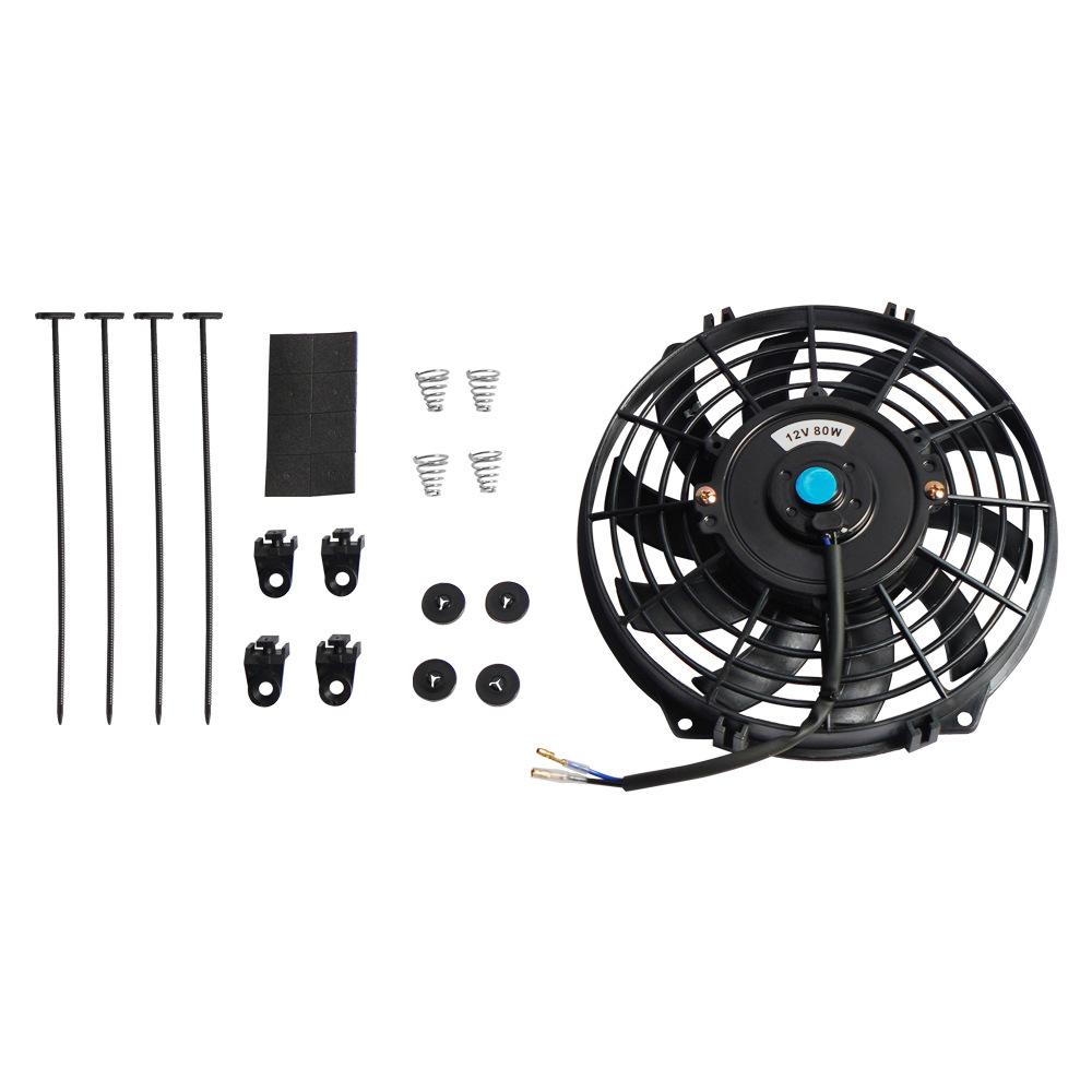 7/9/10/12 Inch Universal Slim Fan Push Pull Electric Radiator Fan Air-Sucking Type Cooling & Mounting Kit 12V 80W 2100RPM