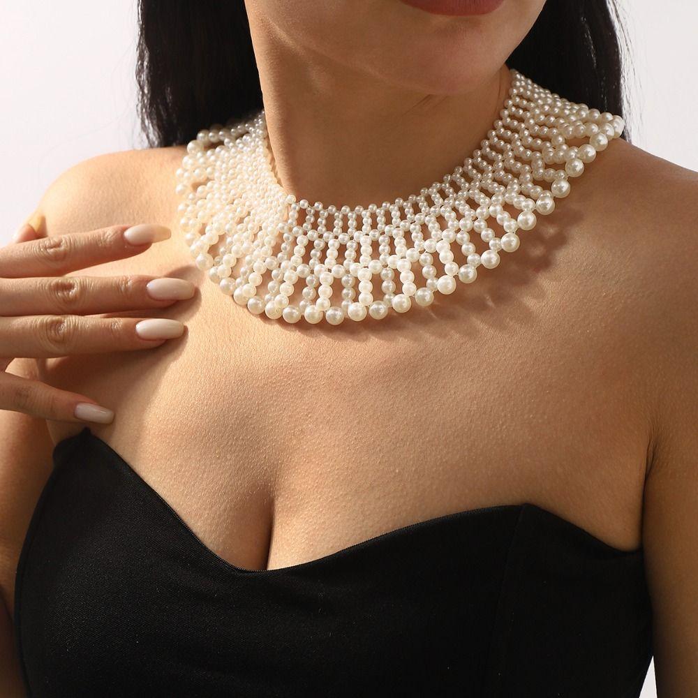 Beads Pearl Collar Multi-layered Women's Clavicle Chain Elegant Weave Pearl Necklace  Lovers