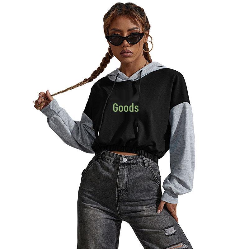 Yiyi 2025 Women's Color Block Cropped Hoodie: European & American Style Casual Sportswear