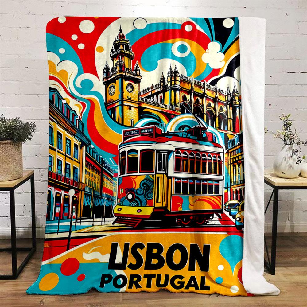 Lissabon Portugal Tram Deken slaapkamer Deken voor Woonkamer Bank lunchpauze Zachte plaid voor Vriend's festival Cadeau