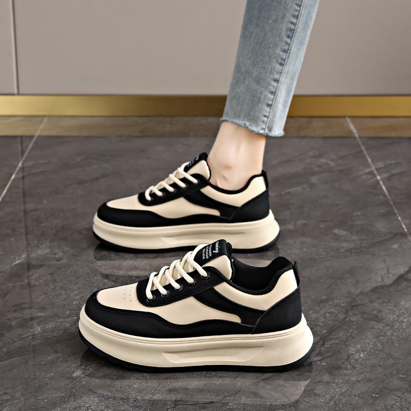 Platform-soled retro board shoes, new spring black and white casual sports shoes 34 чёрный