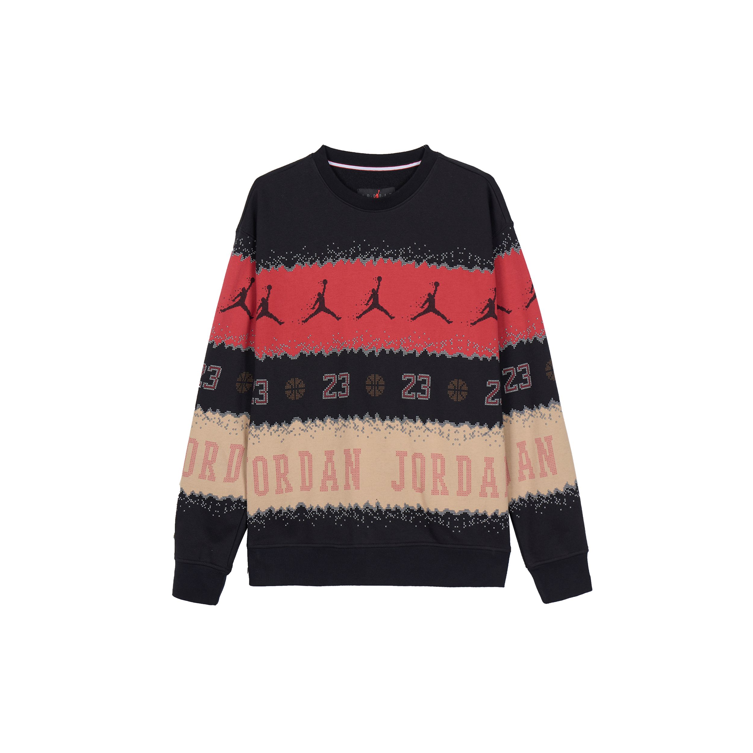 Jordan Men s Essential Holiday Fleece Crew Black Beige Red FD7464-687 M