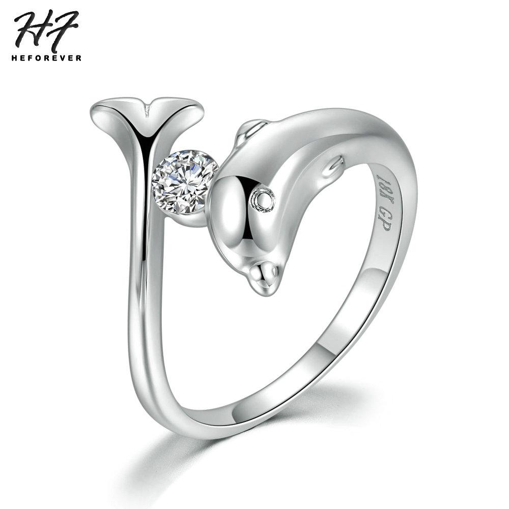 Trendy Birthstone Rings for Women New Design Dolphins Style Silver Plated 9 Colors Wedding Engagement Xmas Fashion Jewelry R788