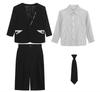 Boys Letter Embroidery V-Neck Blazer Suit Set School Kids Formal Outfit Striped Shirt Pants for Wedding Party Host Performance