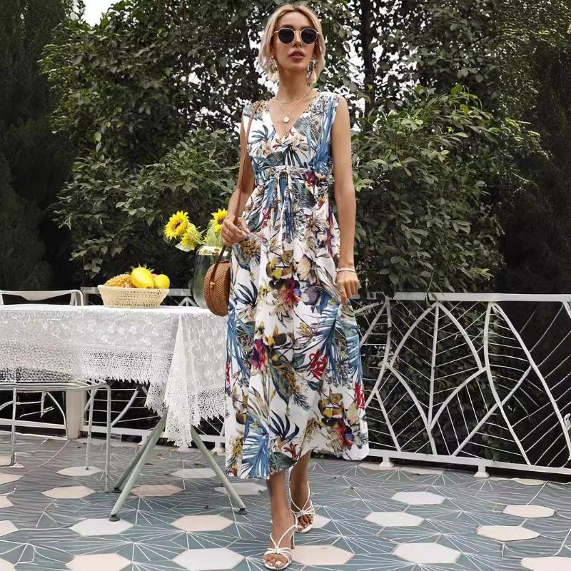 New Summer Print Sexy V-neck Sleeveless Dress