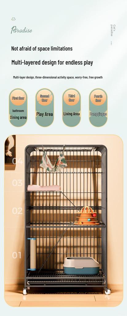 Luxury Three-Story Cat Villa with Spacious Climbing Frame and Bed