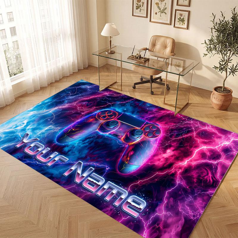 Game Controller Theme Crystal Velvet Floor Rug Personalized Custom Name Text Warm Carpet Home Decoration