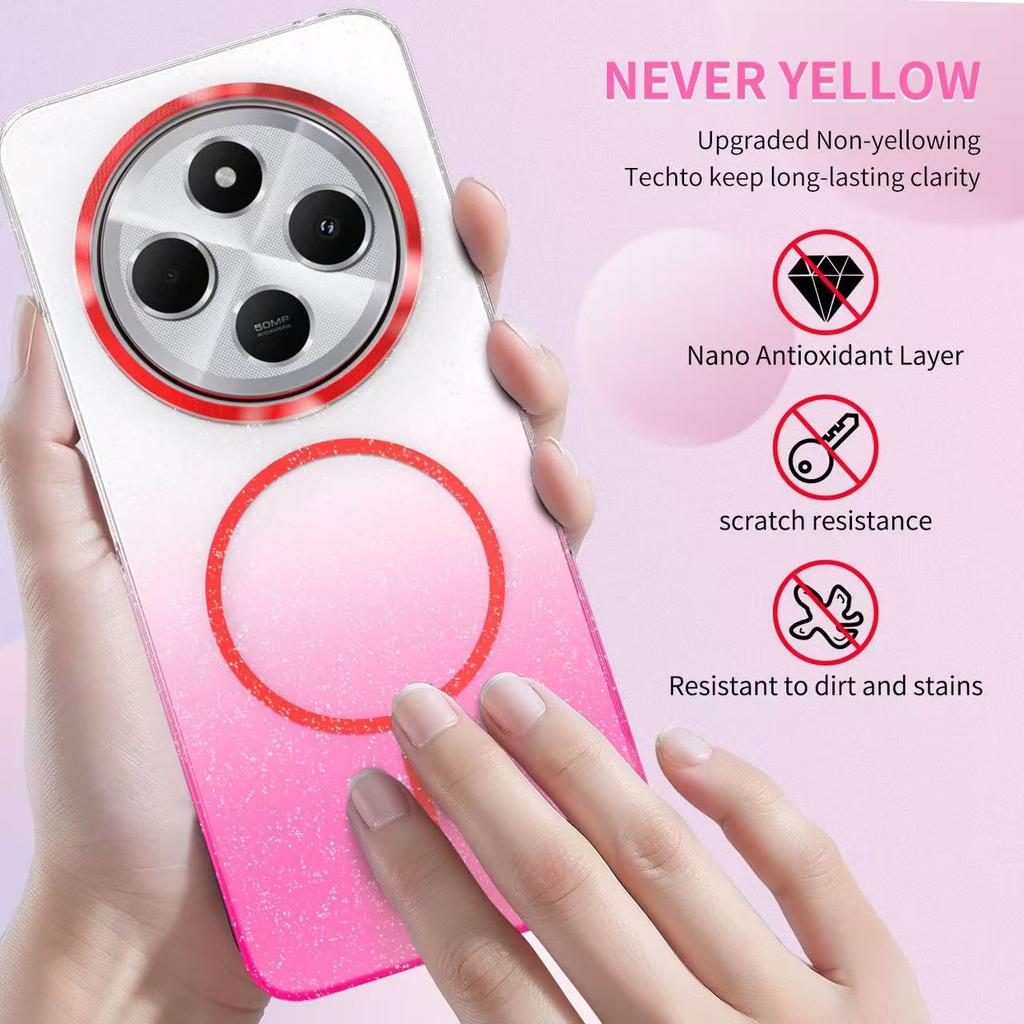 Case For Redmi 14C 4G shiny transparent strong magnetic shockproof cover For Redmi Note 14 Pro Plus 4G 5G Magsafe charging case