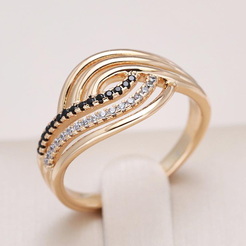 Black Natural Zircon Ring For Women Fashion Geometry Rose Gold Color Vintage Crystal Ring Gift Daily Fine Jewelry