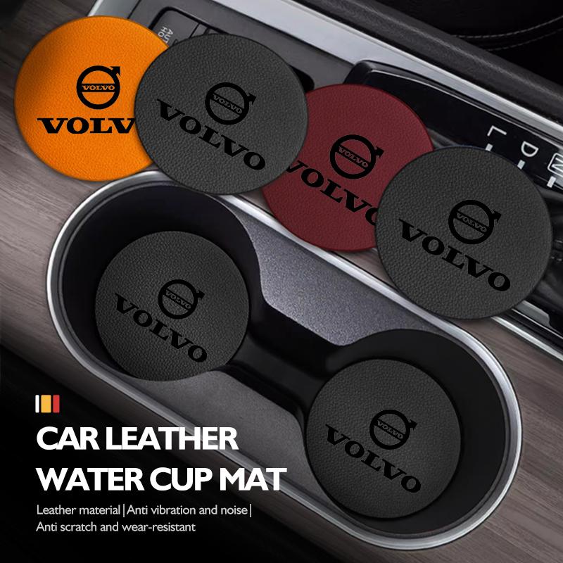 For Volvo 2Pcs Leather Car Coaster Water Cup Slot Mat Anti-slip Pad Xc60 Xc90 V40 V60 S60 V50 V90 S80 C40 XC40 V70 XC70 C30