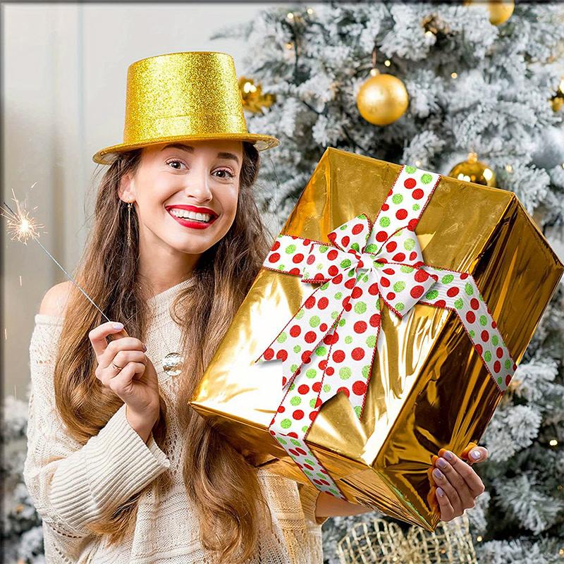 Holiday Gift Packaging Ribbon Xmas Glitter Wired Ribbons Christmas Multi Dots Ribbons