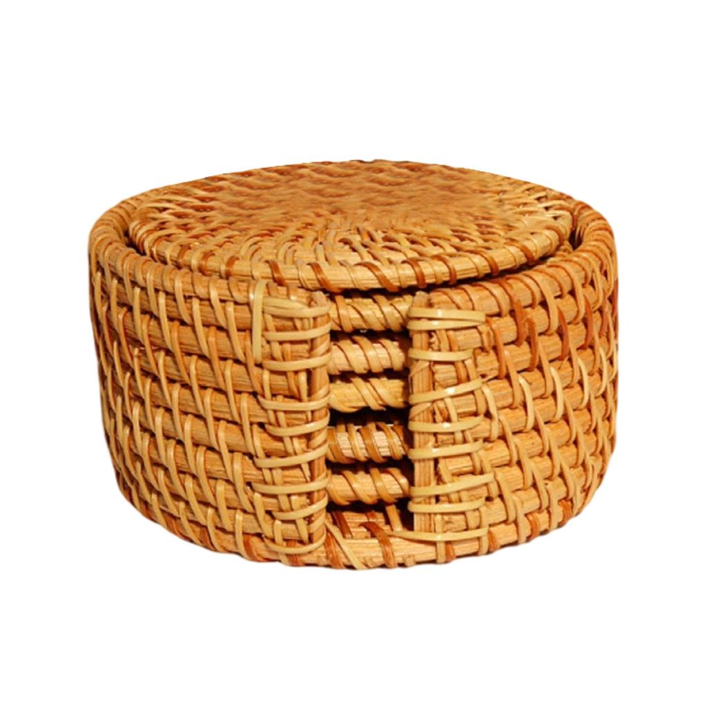 Geflochtenes Rattan-Untersetzer-Set mit Aufbewahrungskorb Natürliches Material Runde Form Langlebiges Design für den Einsatz zu Hause und in der Küche