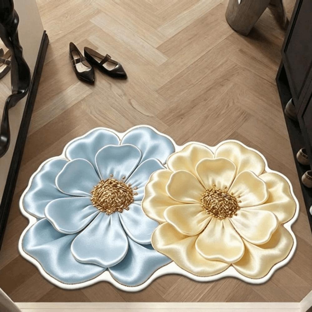 5D Flower Design Bathroom Mat Water Absorbent Quick Dry Diatom Mud Mat Colorful Non Slip Non Slip Floor Mat Home Daily Use