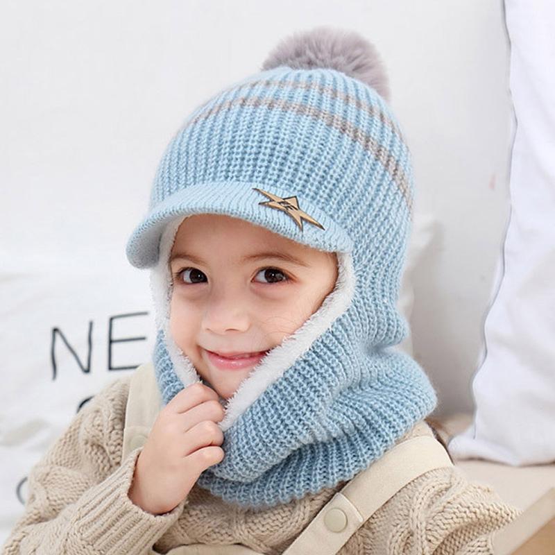 Kids Girls Boys Toddler Baby Winter Warm Hat Hooded Scarf Earflap Knitted Cap