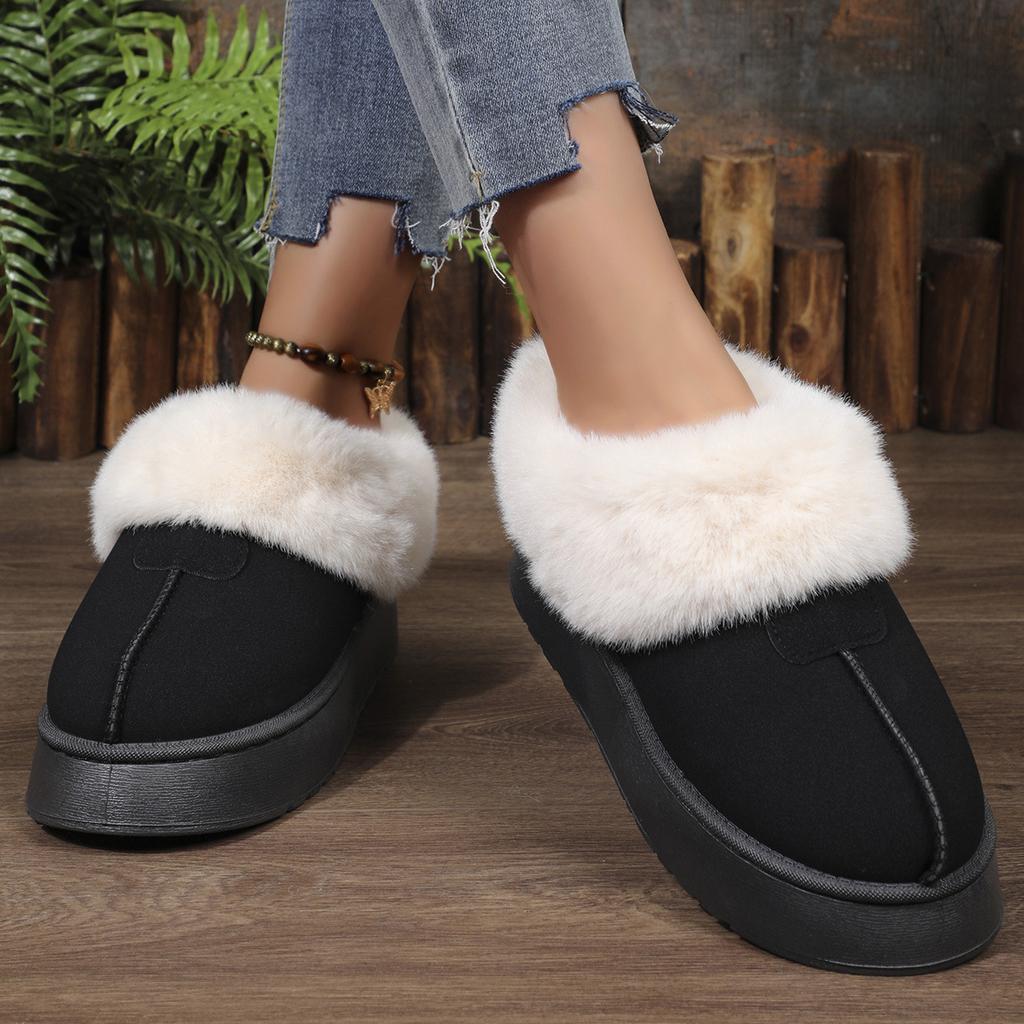 Women's Fluffy Plush Lined Ankle Boots,Fluffy Snow Boots Winter Warm Petticoat,Comfortable Outdoor Low Boots