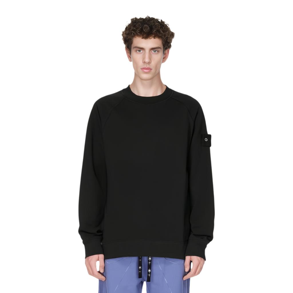 STONE ISLAND Ghost Series Fw24 Ghost Pieces Solid Color Stretch Organic Cotton Raglan Sleeve Crewneck Sweatshirt Men Sweatshirt Black 8115629F7-V0029