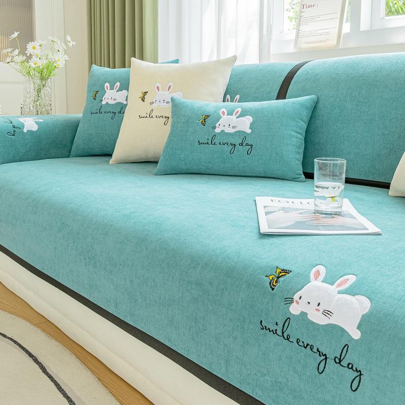 Cartoon Embroidery Sofa Pad Towel Couches Covers for Living Room 1/2/3/4-seater Sofa Cover Universal for All Seasons Cushion