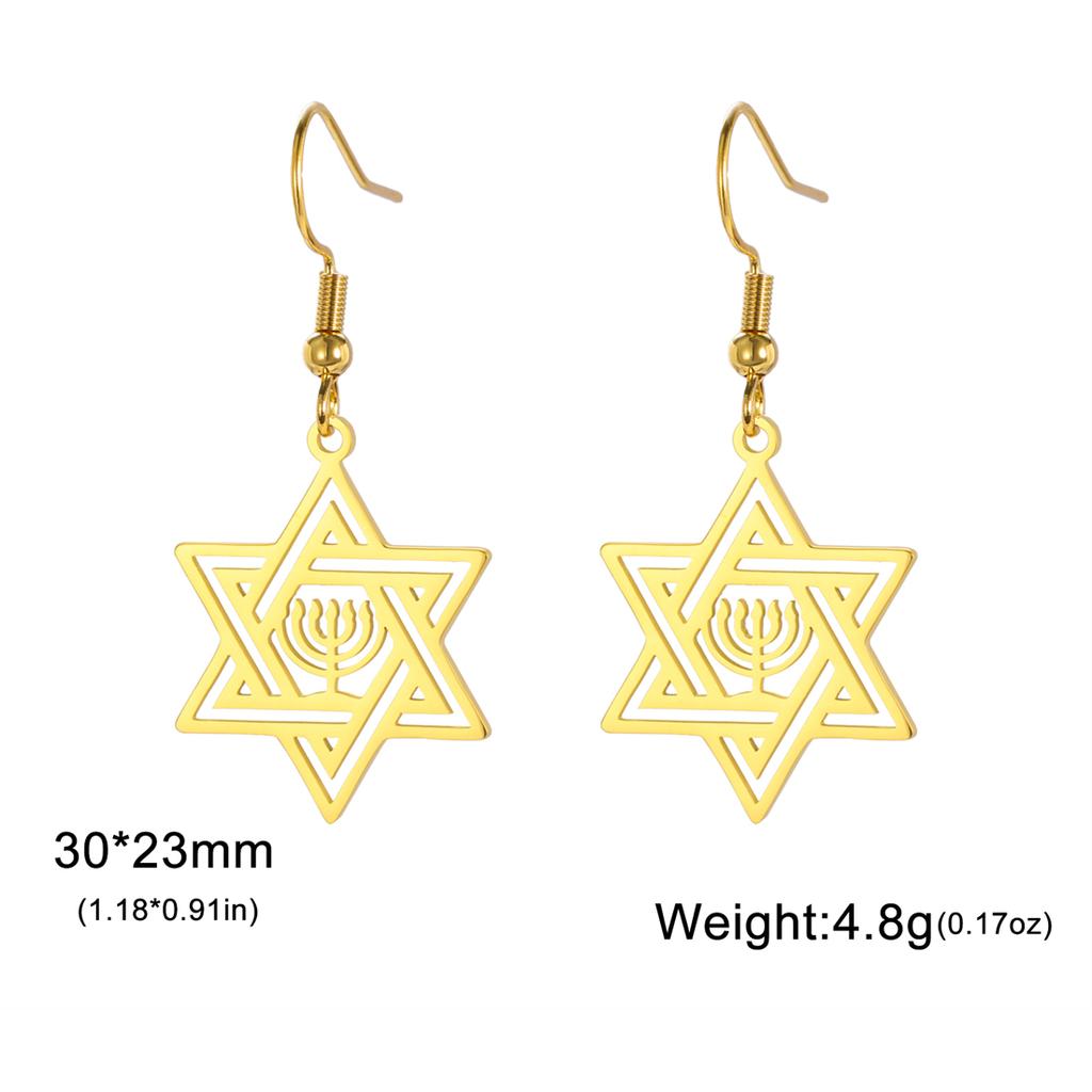  Star of Solomon Hexagram Drop Earrings for Women Stainless Steel Jewish Menorah Symbol Earrings Hanukkah Jewelry Gift
