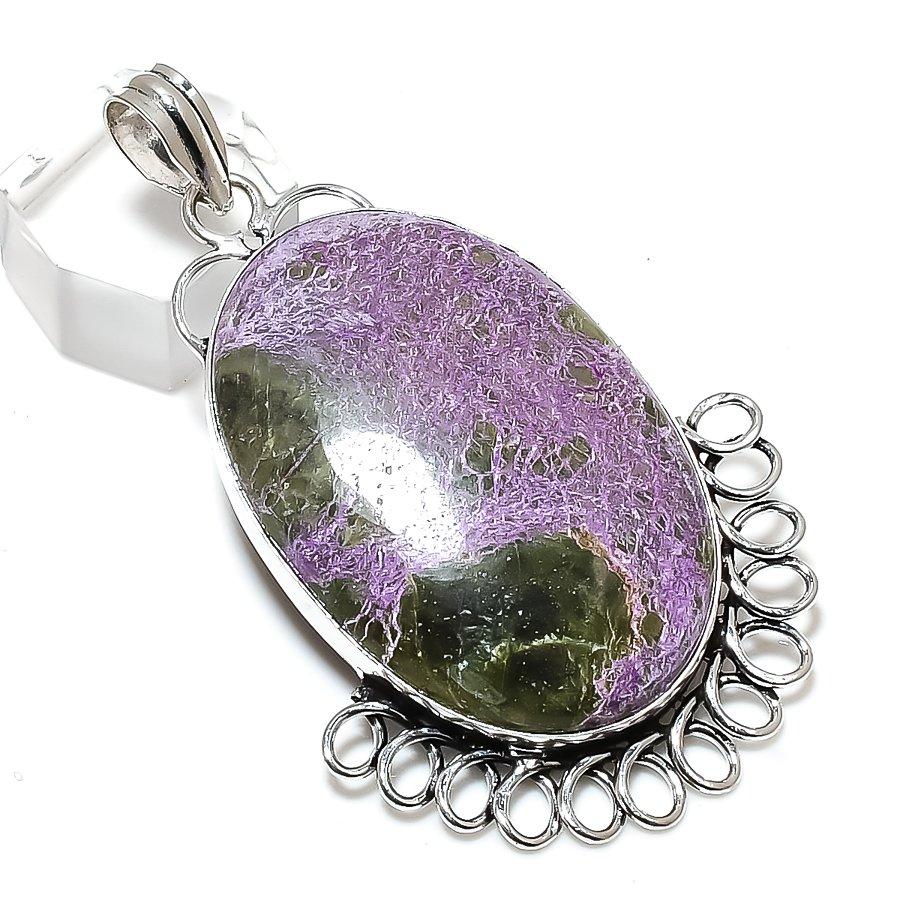 Purpurite Gemstone Handmade 925 Sterling Silver Gift Jewelry Pendant 2.76" Q0Z65