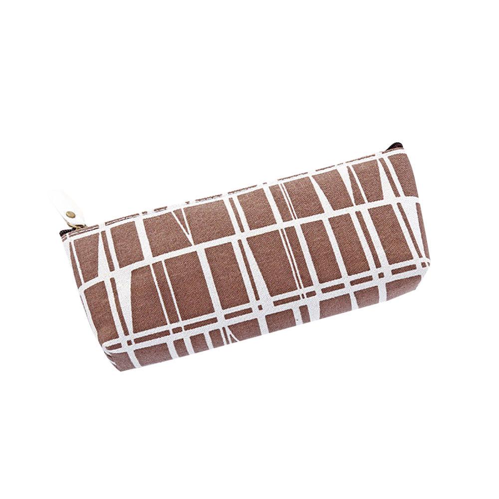 1PCS Students School Plaid Canvas Pencil Case Pencil Pen Case Cosmetic Makeup Bag Storage Pouch Purse