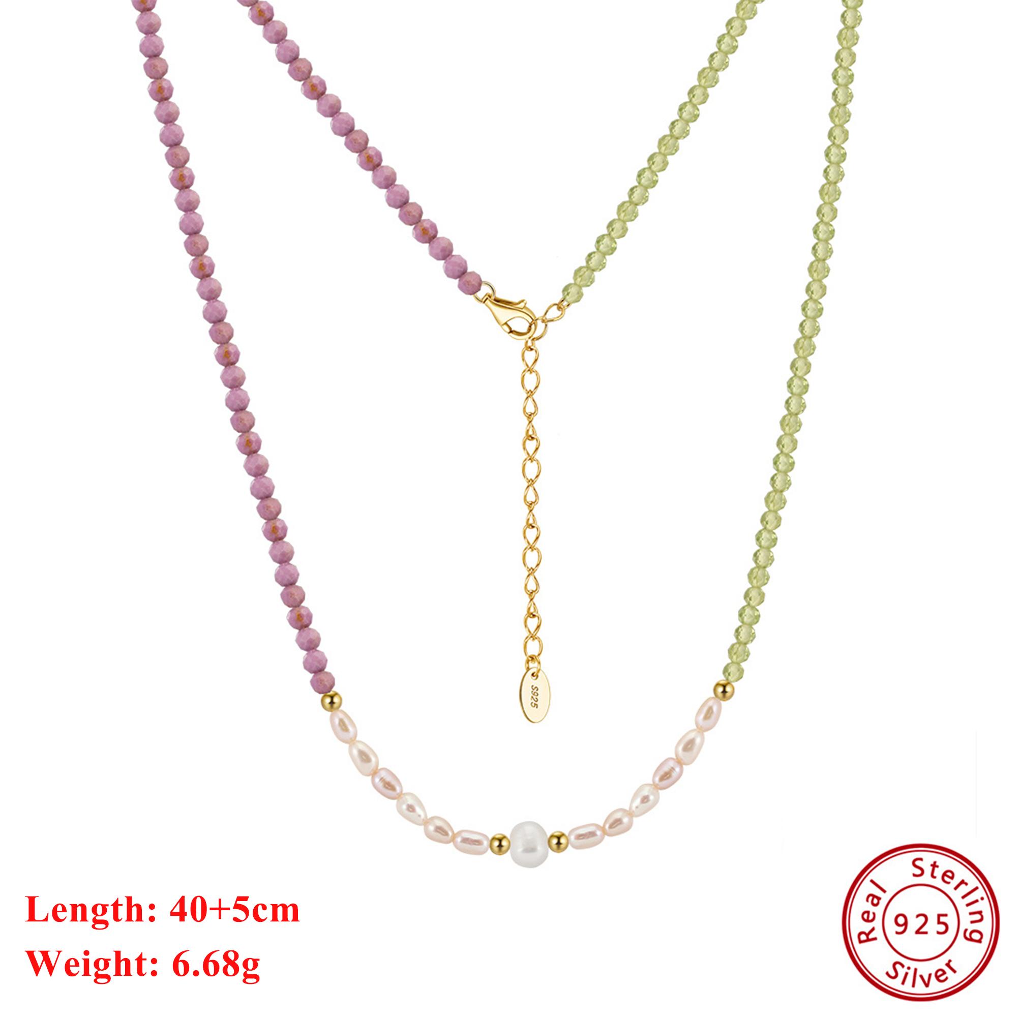 

EFFIE QUEEN 925 Sterling Silver 14K Gold Choker Necklace Natural Freshwater Pearl With Purple Mica & Peridot Party Present MPN06