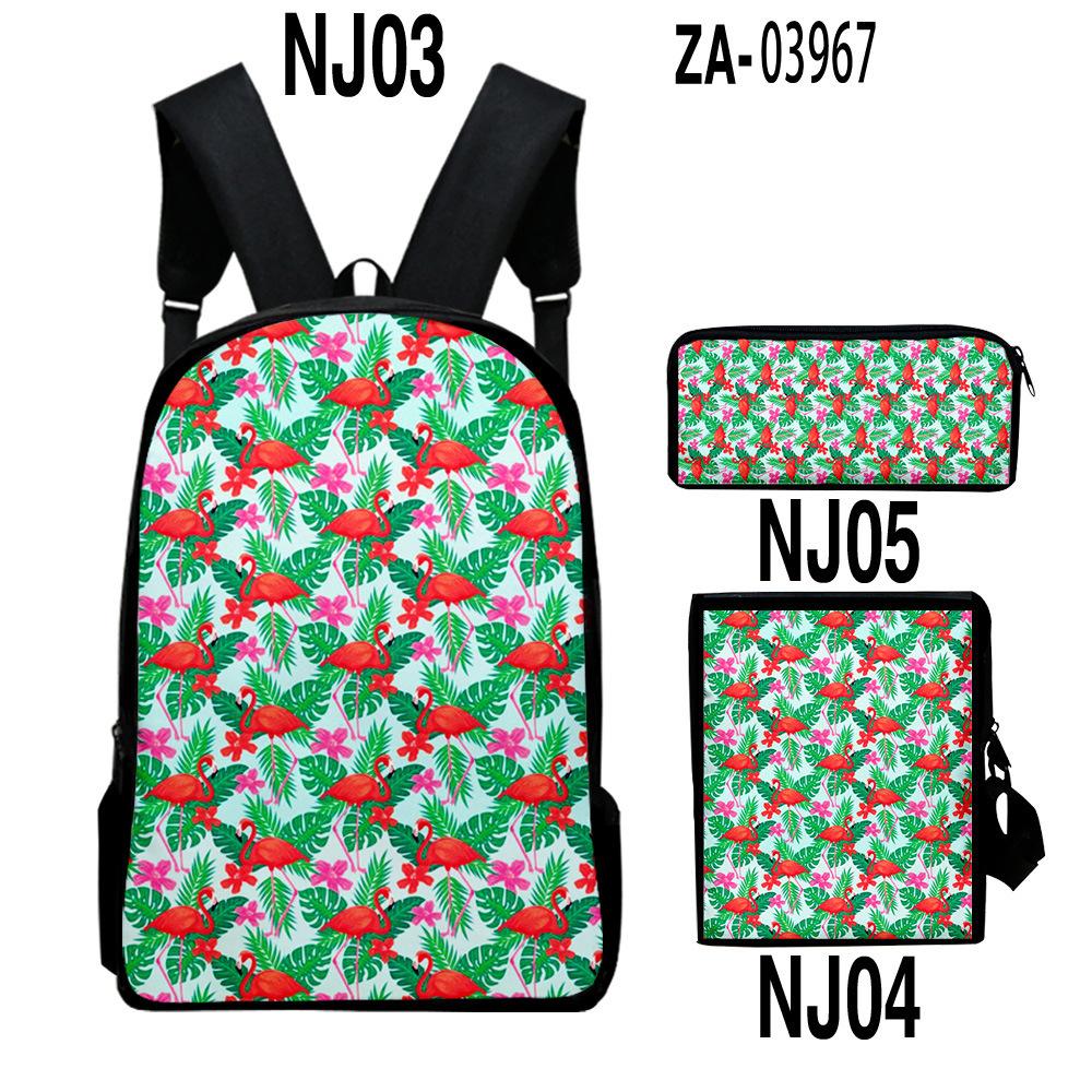 Classique Nouveauté Particulier Flamant Rose Impression 3D 3pcs/Set élève Sacs d'école Sac à dos pour ordinateur portable Sac à dos Sac à bandoulière incliné Trousse