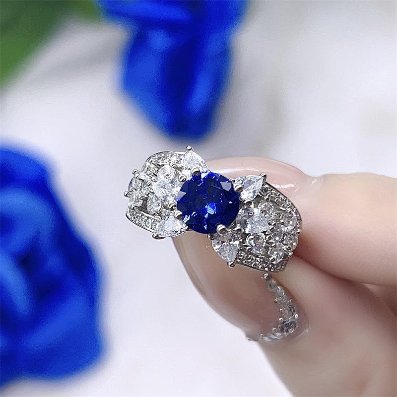Luxury Royal Blue Sapphire  Diamond Ring in Adjustable Court Style with Colorful Gemstones Open Adjustable