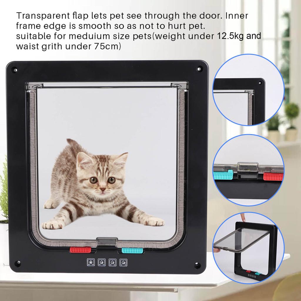 ABS Acrylic Pet Cats Screen Door Window Lockable Waterproof Medium Cat Flap (black)