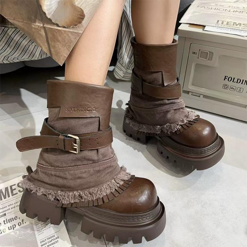 

High Heels Women s Ankle Boots Designer Platform Shoes Fashion New Winter Boots 2026 Goth Sport Walking Ladies Chelsea Boots 35 коричневый