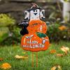 Metal Halloween Pumpkin Yard Stake Outdoor Lawn Decoration Ghost Cat Skeleton Bat Design Halloween Garden Ornament