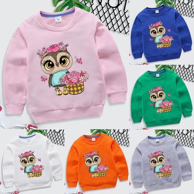 Cute Cartoon Owl Print Sweatshirt for Boys Girls Children Autumn Winter Casual Cartoon Pullovers Outwear