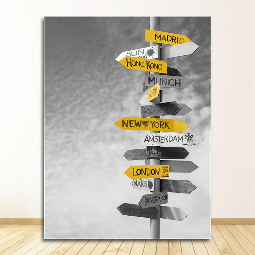 Picture For Living Room Decoration Poster And Print Black And White Landscape Nordic Canvas Painting Set Art Yellow Scenery Wall