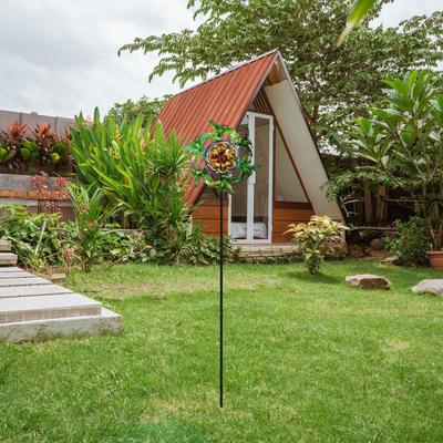 Iron Art Statue Windmill Outdoor Decor with Prongs Base Stake for Patio