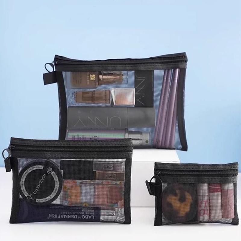 Black Mesh Makeup Bags for Women Girls Simple Cosmetic Bag Organizer Travel Portable Wash Lipstick Toiletry Sanitary Storage Bag