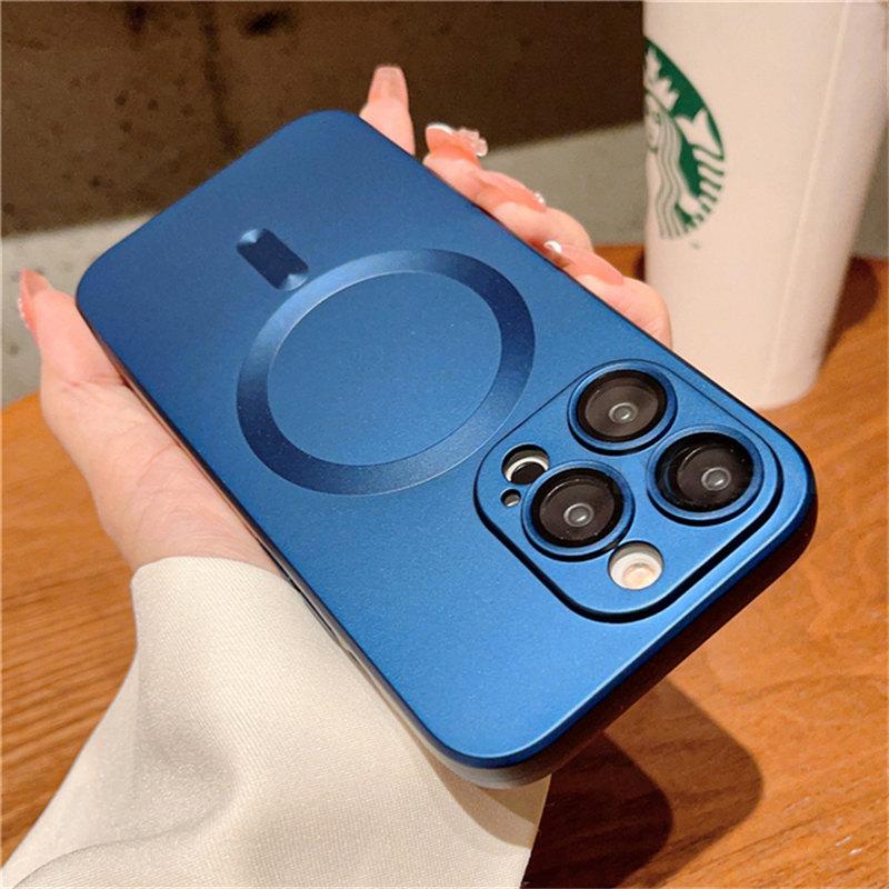 Silicon moale mat pentru husă de încărcare fără fir magnetică Magsafe pentru iPhone 14 15 16 Plus 13 12 11 Pro Max Husă de protecție pentru lentile de sticlă