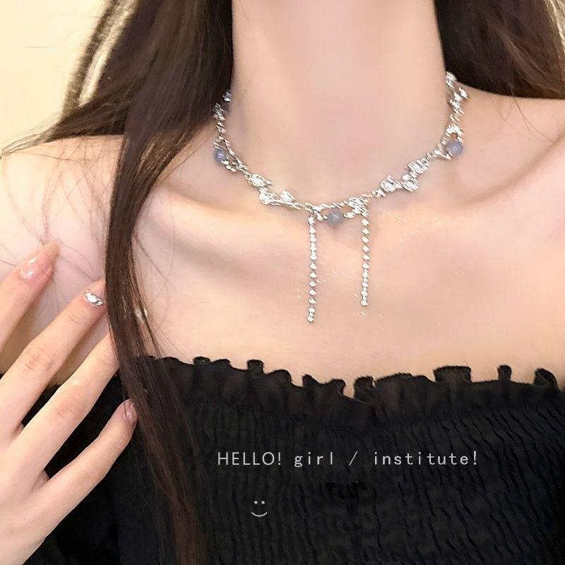 

White moonlight tassel zircon necklace women s summer sweet and cool babes accessories niche design high-end clavicle chain